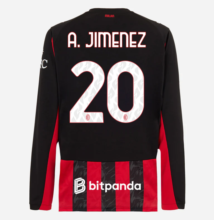 milan long sleeve home 202526 jersey – 20 alejandro jimenez Collection | AC Milan Kits Collection | AC Milan Kits